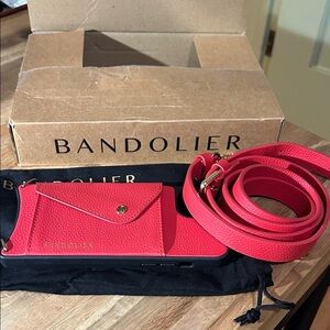 Bandolier Red Leather Crossbody Strap Phone Case Set for iPhone 14 Plus